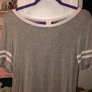 Grey T-Shirt W/ White Stripes on the Sleeves